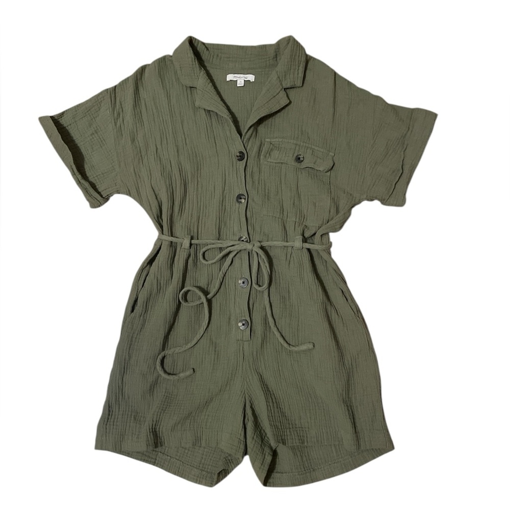 Madewell Safari Belted Guaze Romper Women’s XS Olive Green Button
